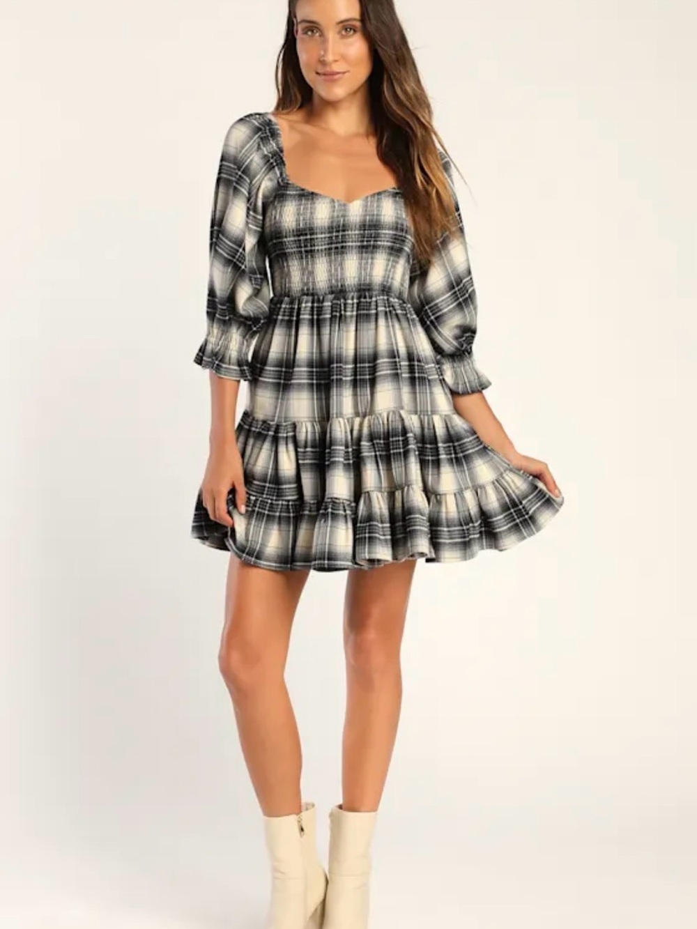 Lulus Puff Sleeve Plaid Flannel Dress Size Medium
